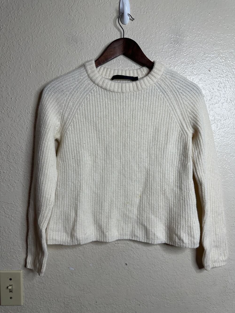 Jenni Kayne Cashmere Fisherman Sweater size XS Ivory Ribbed Crewneck